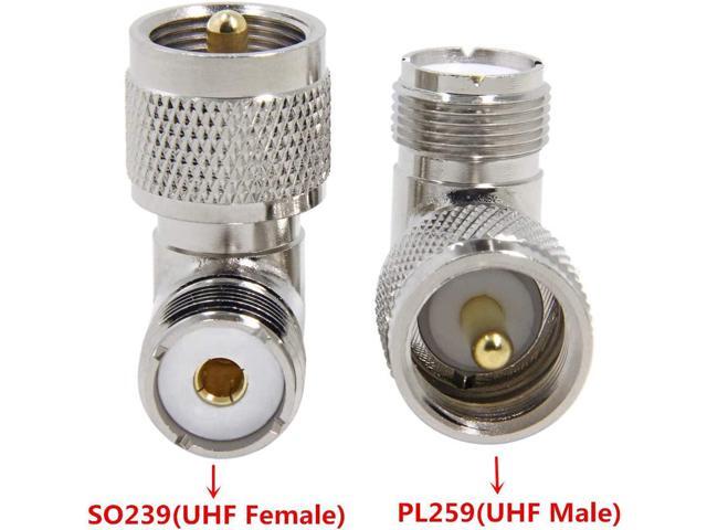 PL259 Right Angle, 2-Pack R UHF Male to Female RF Coax Connector Adapter, 90 Degree Elbow for CB Ham Radio Antenna, Coaxial Cable