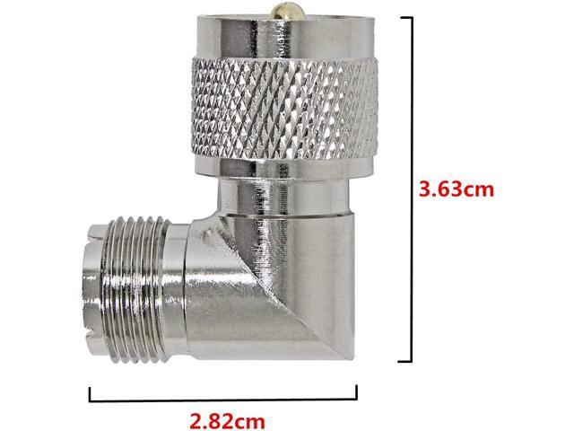 PL259 Right Angle, 2-Pack R UHF Male to Female RF Coax Connector Adapter, 90 Degree Elbow for CB Ham Radio Antenna, Coaxial Cable