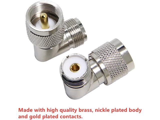 PL259 Right Angle, 2-Pack R UHF Male to Female RF Coax Connector Adapter, 90 Degree Elbow for CB Ham Radio Antenna, Coaxial Cable