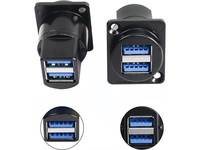 QIANRENON USB 3.0 Dual Panel Mount Solderless Connector, USB 3.0 Female to Female Coupler Socket, Pass Through Adapter for Audio, Video and...