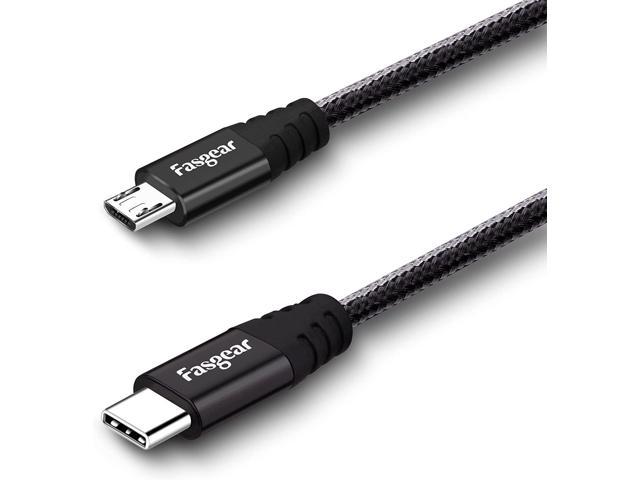 F USB C to Micro USB Cable [30cm] Nylon Braided Type C to Micro USB Cord Compatible with Galaxy S7/S6, HTC One/10 and More (Black, 1ft)