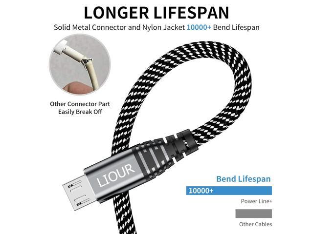Micro USB Cable Android, USB to Micro2.0 Cable (2er-Pack, 3 m), Nylon Braided Fast Charging Cable, Compatible with Samsung, Kindle, Android Phones,...