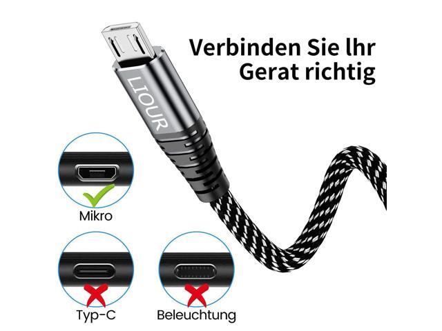 Micro USB Cable Android, USB to Micro2.0 Cable (2er-Pack, 3 m), Nylon Braided Fast Charging Cable, Compatible with Samsung, Kindle, Android Phones,...