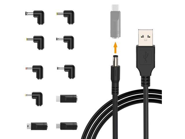 Universal DC 5V Power Cable, USB to DC 5.5x2.1mm Plug Power Cord with 10 Connectors Adapters for Router, led Strip Lights, Smart Phone, Speaker and.