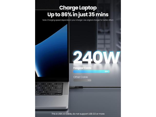 240W USB C to USB C Cable - F 1 Pack 10ft PD 3.1 USB 2.0 Type C 5A Fast Charging Charger Cable Right Angle Nylon Braided Compatible with Surface...