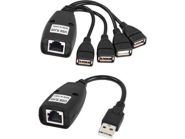 R USB Extender with 4-Port USB hub, Over Cat5e/ Cat6 Cable Connection up to 50m/165ft RJ45 LAN Extension, Plug and Play, No Driver, Apply for Mouse.