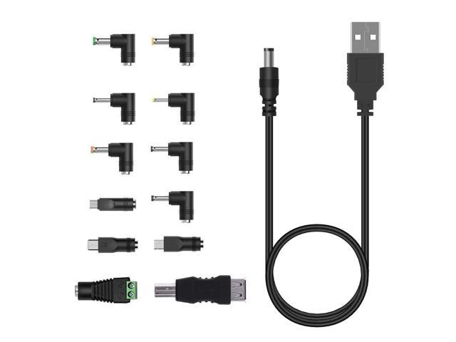 D 5V Universal USB to DC Power Cable 5.5x2.1mm Plug with 12PCS Connector(5.5x2.5, 4.8x1.7, 4.0x1.7, 4.0x1.35, 3.5x1.35, 3.0x1.1, 2.5x0.7, Micro.