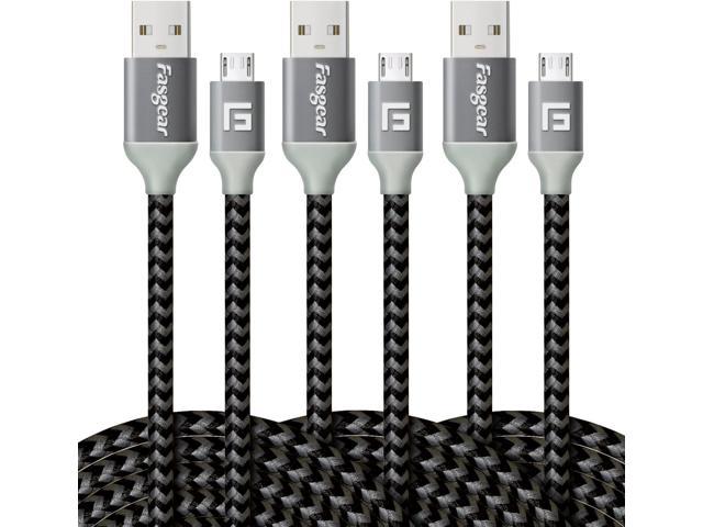 Micro USB Charger Cable, F 3 Pack 10ft/3m Long Nylon Braided Fast Charging Cord Compatible Samsung Galaxy S7 S6 Edge J7, HTC, Nexus, LG, Sony, PS4.