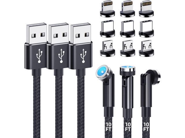 Magnetic Charging Cable [3-Pack,10FT/10FT/10FT] 540° Rotating Magnetic Phone Charger 3-in-1 Magnetic USB Cable with LED Light Nylon Braided...