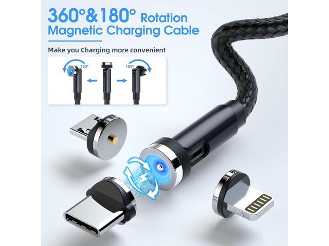 7-Pack 1.6FT/3FT/3FT/3FT/6FT/6FT/10FT 540 Rotating Magnetic Phone Charger 3 in 1 Magnetic Cable Nylon Braided USB Charger Cable for Micro USB/Type...