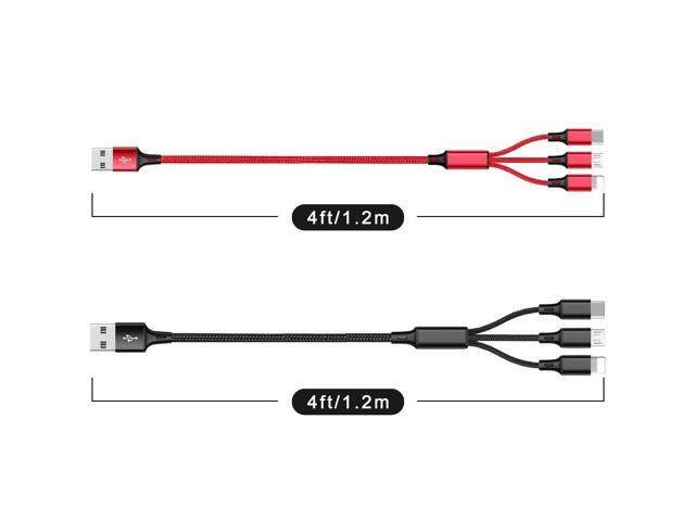 Multi Charging Cable, 4ft 2Pack Multi Phone Charger Cable Braided Universal 3 in 1 Charging Cord Extra Long Multiple USB Cable with USB C, Micro...