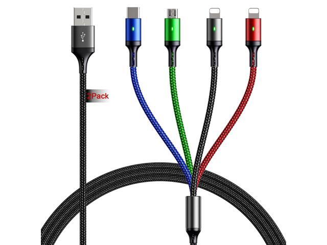 Multi Charging Cable(2Pack 6FT), 4 in 1 Charger Cable Braided Multiple USB Cable Universal Phone Charging Cord with Type-C, Micro USB, IP Port for...