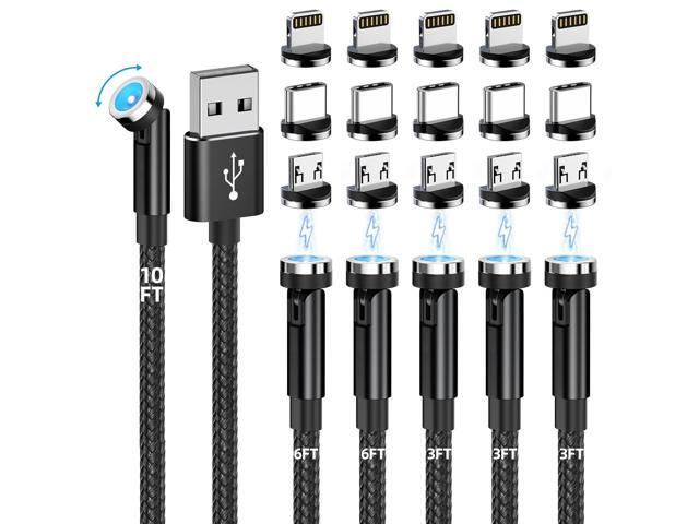 Magnetic Charging Cable, 540° Rotating Magnetic Phone Charger [6-Pack, 3ft/3ft/3ft/6ft/6ft/10ft] 3 in 1 Magnetic Charger Cable Nylon Braided...