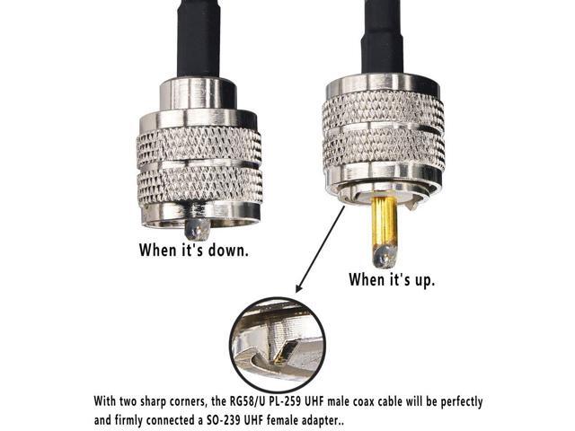 B UHF Cable RG58/U Coaxial Cable PL259 Adapter UHF Male to UHF Male Radio Antenna Cable Ham Radio Coaxial Cable Low Loss CB Coax Cable for CB Ham...
