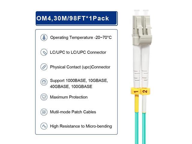 F 30M OM4 LC to LC Fiber Patch Cable Length Options: 0.2m-50m, 40GB/100GB Duplex LC-LC 50/125um Multimode Fiber Optic Cable Cord LSZH 30Meter(98ft)