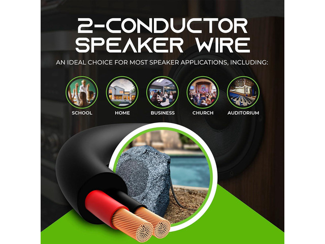 GearIT 14/2 Speaker Wire (100 Feet) 14AWG Gauge - Outdoor Direct Burial in Ground/in Wall / CL3 CL2 Rated / 2 Conductors - OFC Oxygen-Free Copper,...