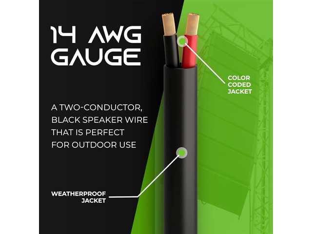GearIT 14/2 Speaker Wire (100 Feet) 14AWG Gauge - Outdoor Direct Burial in Ground/in Wall / CL3 CL2 Rated / 2 Conductors - OFC Oxygen-Free Copper,...