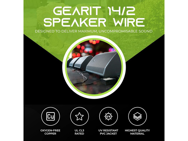 GearIT 14/2 Speaker Wire (100 Feet) 14AWG Gauge - Outdoor Direct Burial in Ground/in Wall / CL3 CL2 Rated / 2 Conductors - OFC Oxygen-Free Copper,...