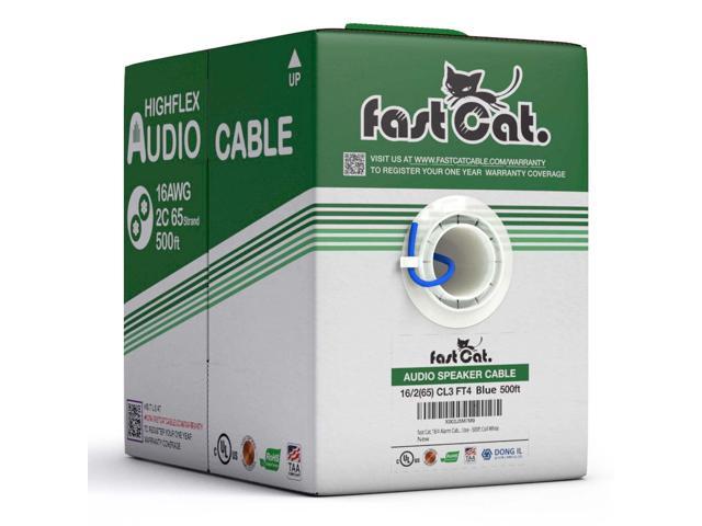 fast Cat. 16/2 65 Stranded Speaker Wire 16 AWG/Gauge 2 Conductor - PVC Jacket - UL Listed & (CMR-CL3R-FT4) Rated in-Wall Use - 100% Oxygen-Free.