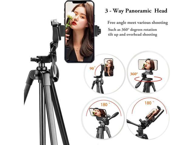 55'' Camera Tripod with Travel Bag, Cellphone Tripod with Remote, Aluminum Portable Travel Tripod Stand with Phone Mount for...