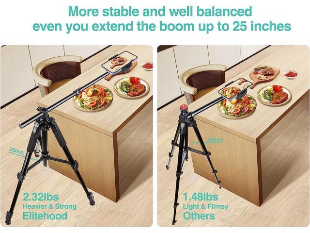 Elitehood iPhone Tripod for Overhead Video Recording [Heavy Duty & Ultra-Stable], 25in Horizontal Long Extendable Boom, 360° Rotation iPhone Tripod...
