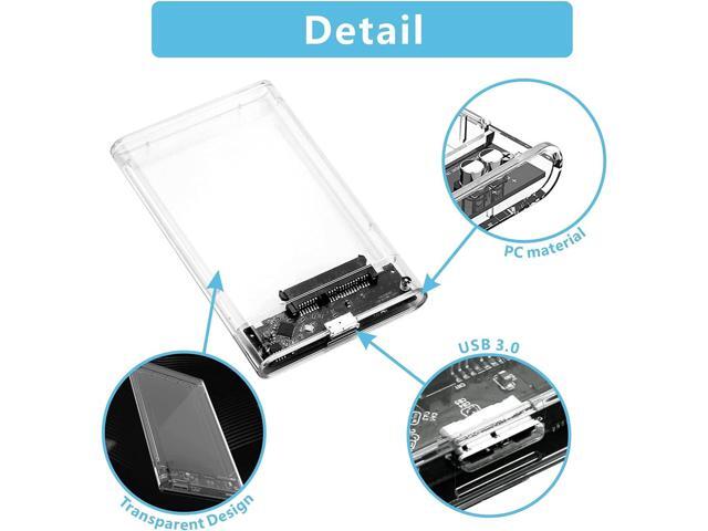 Enclosures External Hard Drive Enclosure 2.5 Inch USB 3.0, SATA to USB3.0 Transparent Portable Hard Drive Adapter for HDD and SSD, Support 6TB