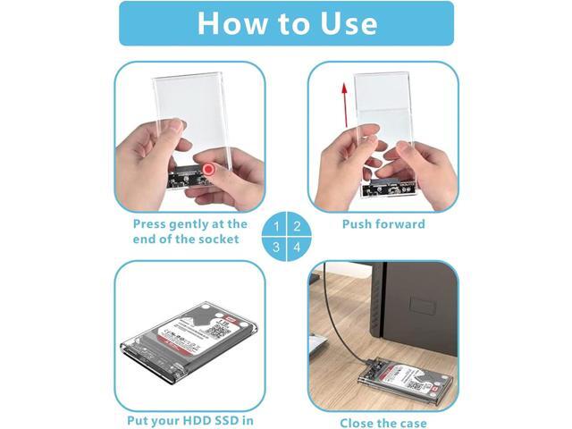 Enclosures External Hard Drive Enclosure 2.5 Inch USB 3.0, SATA to USB3.0 Transparent Portable Hard Drive Adapter for HDD and SSD, Support 6TB