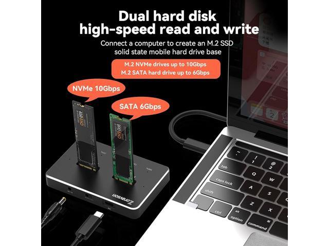 Z USB C M.2 NVME SATA SSD Enclosure Adapter, USB 3.1 Gen 2 10Gbps High Speed M.2 to USB C Data Transfer External Hard Drive Enclosure, Base Case...