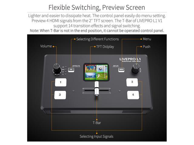 Feelworld Livepro L1 V1 Multi Camera Video Mixer Switcher with LCD Display 4 HDMI Inputs USB 3.0 Output - image 4