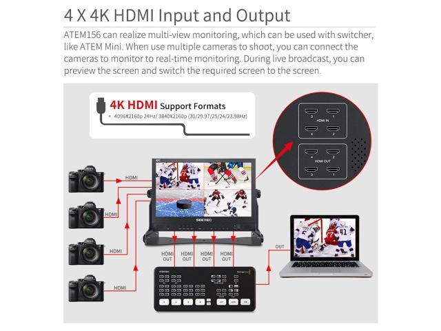 SEETEC ATEM156 15.6 Inch Live Streaming Broadcast Director Monitor with 4 HDMI Input Output Quad Split Display for ATEM Mini Video Switcher Mixer...