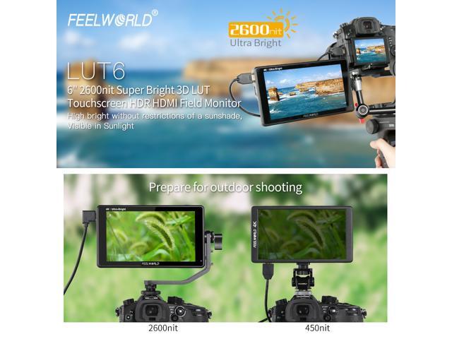 FEELWORLD LUT6 6 Inch 2600nits HDR 3D LUT Touch Screen DSLR Camera Field Monitor with Waveform VectorScope Histogram 4K HDMI Input Output 1920X1080...