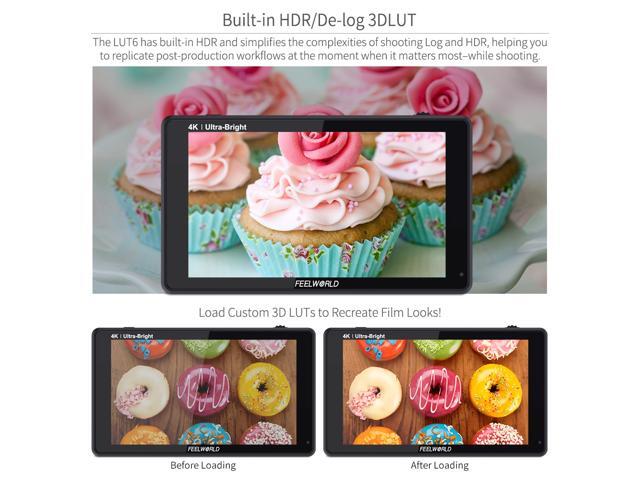 FEELWORLD LUT6 6 Inch 2600nits HDR 3D LUT Touch Screen DSLR Camera Field Monitor with Waveform VectorScope Histogram 4K HDMI Input Output 1920X1080...