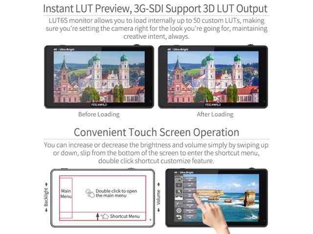 FEELWORLD LUT6S 6 Inch SDI 2600nits HDR 3D LUT Touch Screen DSLR Camera Field Monitor with Waveform VectorScope Histogram 3G-SDI 4K HDMI Input...