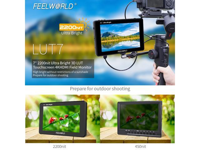 FEELWORLD LUT7 7 Inch Ultra Bright 2200nit Touch Screen Camera DSLR Field Monitor with 3D Lut Waveform Vectorscope Automatic Light Sensor 1920x1200...