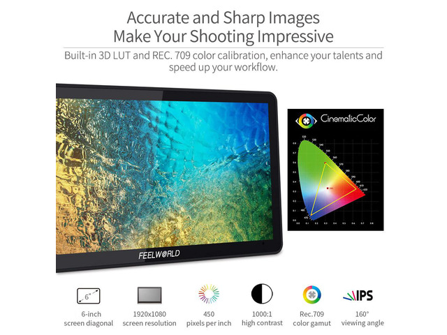 FEELWORLD F6 PLUS V2 6 inch DSLR Camera Field Touch Screen Monitor HDR 3D LUT Small Full HD 1920x1080 IPS 4K HDMI Input Output 8.4V DC Output...