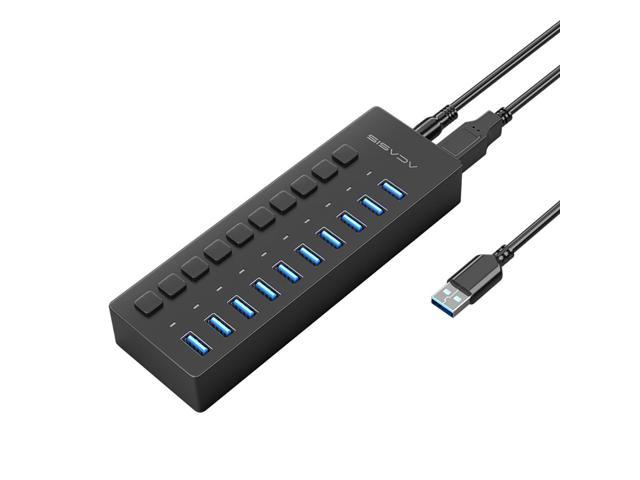 10-Port 50W USB 3.0 Hub with Individual Power Switches and LEDs Includes 60W 12V/4A Power Adapter