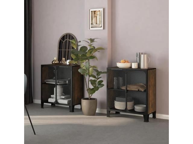 vidaXL Storage Cabinets 2 pcs Rustic Brown 28.3'x14.2'x32.3' Metal and MDF