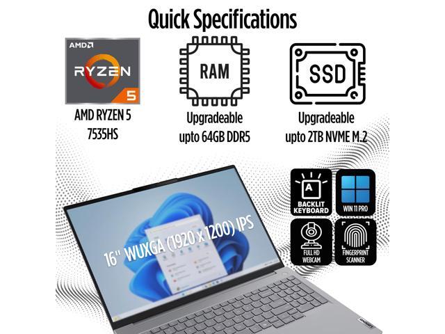 Lenovo ThinkBook 16 Gen 7 Business Laptop, 16' FHD+ Display, AMD Ryzen 5 7535HS (> i7-1355U), 32GB DDR5 RAM, 512GB SSD, KB Backlit, Webcam,...