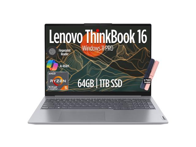 Lenovo ThinkBook 16 Gen 7 Business Laptop, 16' FHD+ Display, AMD Ryzen 5 7535HS (> i7-1355U), 64GB DDR5 RAM, 1TB SSD, KB Backlit, Webcam, Ethernet,...