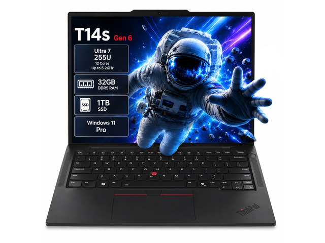 Lenovo ThinkPad T14s Gen 6 14' WUXGA Touchscreen Business Laptop, Intel Core Ultra 7 255U, 32GB LPDDR5x RAM, 1TB NVMe SSD, Wi-Fi 7, Windows 11 Pro,...