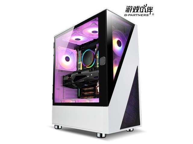 G-PARTNERS GP660T White ATX Mid-Tower PC Gaming case Tempered glass + White Sand Printed Plastic + Mesh Computer Case
