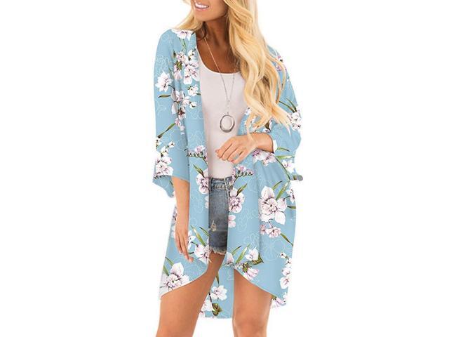 Women's Print Sheer Flowy Summer Chiffon Loose Casual Kimono Cardigan Cape Cover Up - LPD8968