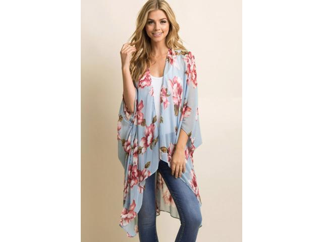Women's Print Sheer Flowy Summer Chiffon Loose Casual Kimono Cardigan Cape Cover Up - LPD8859