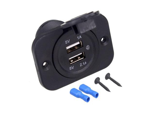 Cargador USB doble para coche, adaptador de corriente de potencia de 12-24V, LED, 1A, 2.1A, para motocicleta, camión, ATV, barco, nuevo
