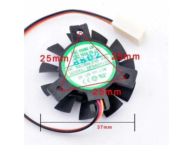 DFS400912M 12V 1.3W Diameter 37mm hole pitch 25x25x25mm 3 wires 3pin cooling fan for soft router heat sink