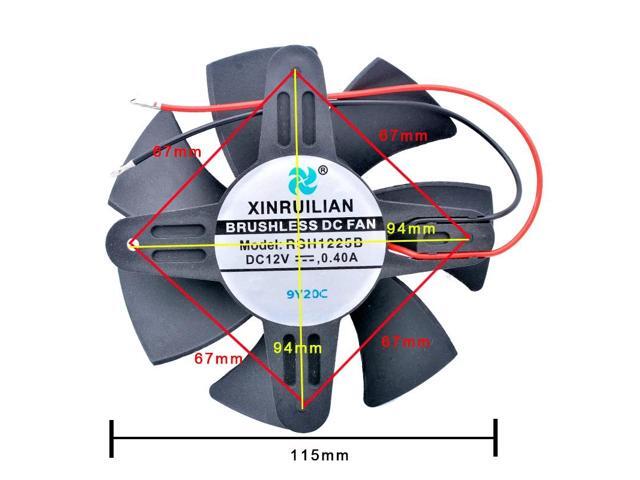 RSH1225B diameter 115mm hole pitch 94mm 67mm DC12V 0.40A 2 wires, double ball bearing, large air volume cooling fan