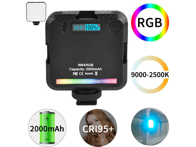 W64 RGB Photographic Lighting Mini Rgb Led Video Light Atmosphere Lamp Fill Light Lamp Cri95+ 2500K-9000K 20 Lighting