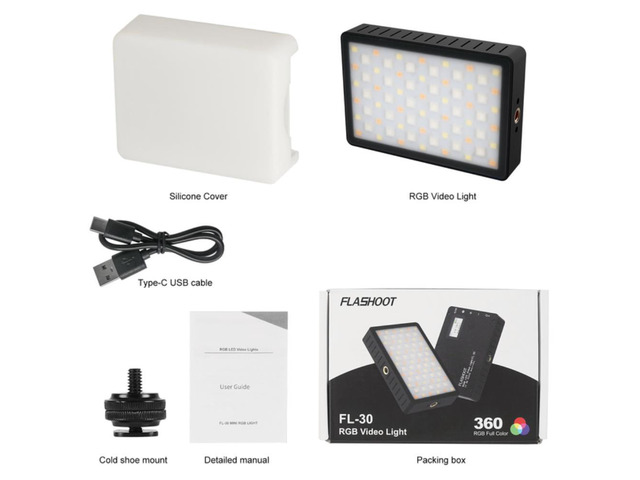 FLASHOOT RGB Video Light Panel with Cold Shoe Mount Led Camera Light for Live Broadcast 3000mAH