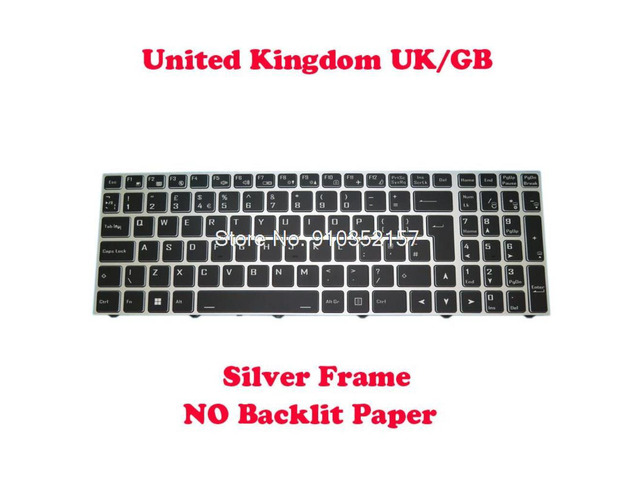 NO Backlit Keyboard For CLEVO N15Z3 PB70 PB71 PB50 PB51 PB50DDS PB50DF1 PB50DF2 PB70DDS PB70DF1 PB70DF2 United Kingdom UK Silver