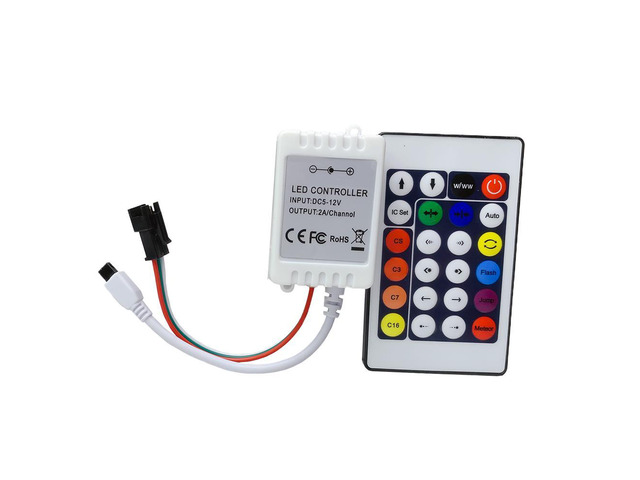 DC MINI IR 24Keys LED Pixel Strip Light Controller For WS2811 WS2812B SK6812 1903 16703 With Remote Controller DC5-12V